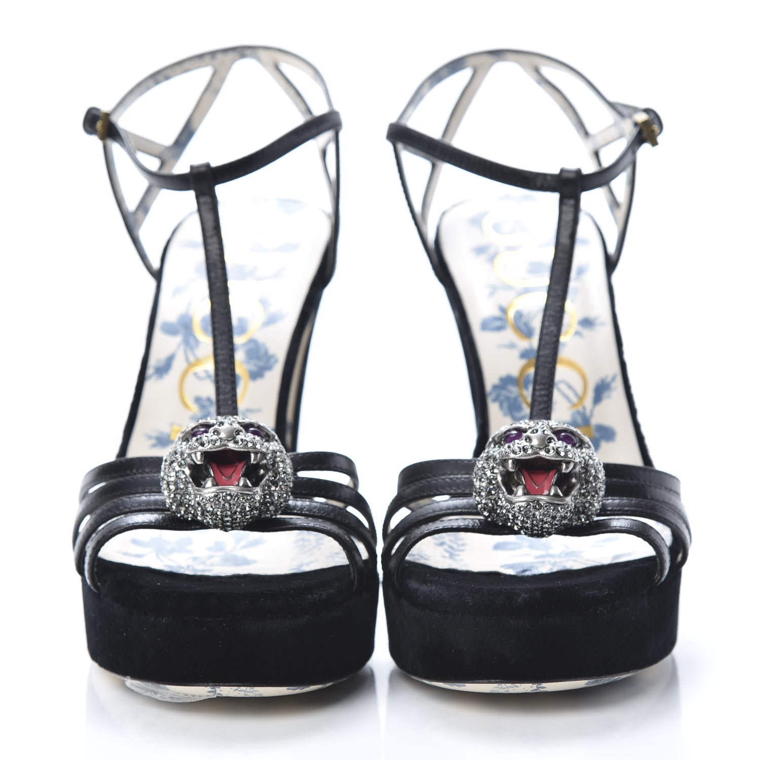 Gucci Velvet Malaga Kid Elias T-Strap Platform High Heel Sandals 35.5 Black 2 of 12