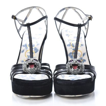 Gucci Velvet Malaga Kid Elias T-Strap Platform High Heel Sandals 35.5 Black 2 of 12