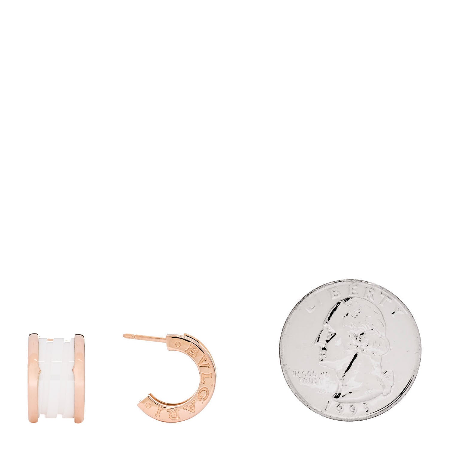 Bulgari 18K Rose Gold White Ceramic B.Zero1 Hoop Earrings 2 of 6