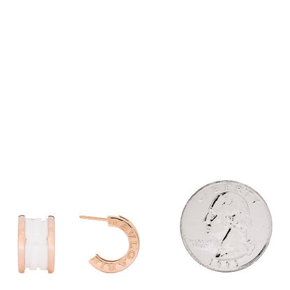 Bulgari 18K Rose Gold White Ceramic B.Zero1 Hoop Earrings 2 of 6
