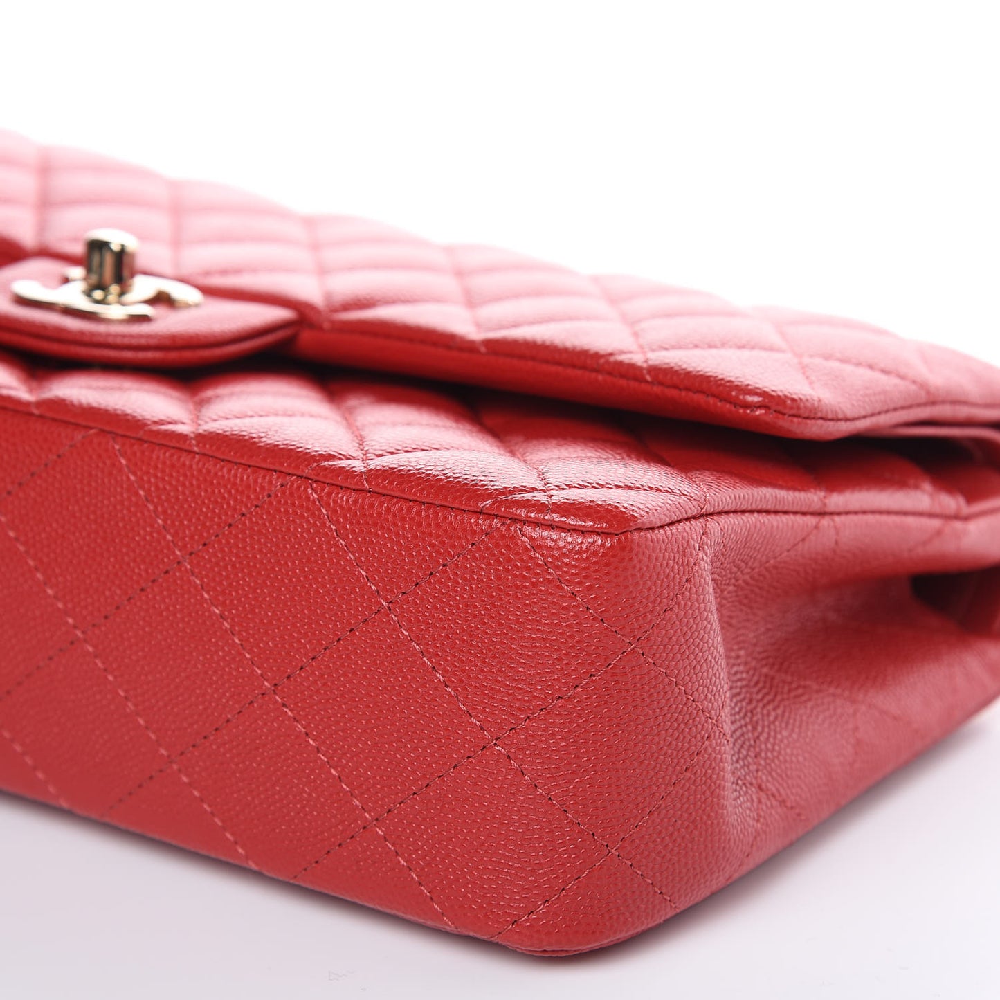 Caviar Quilted Medium Double Flap Red