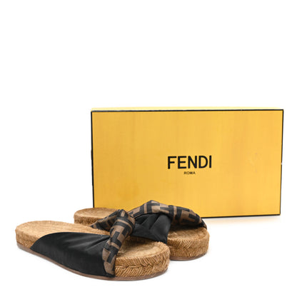 Fendi Satin FF Twist Espadrille Slide Sandal 36 Black Tobacco 9 of 9