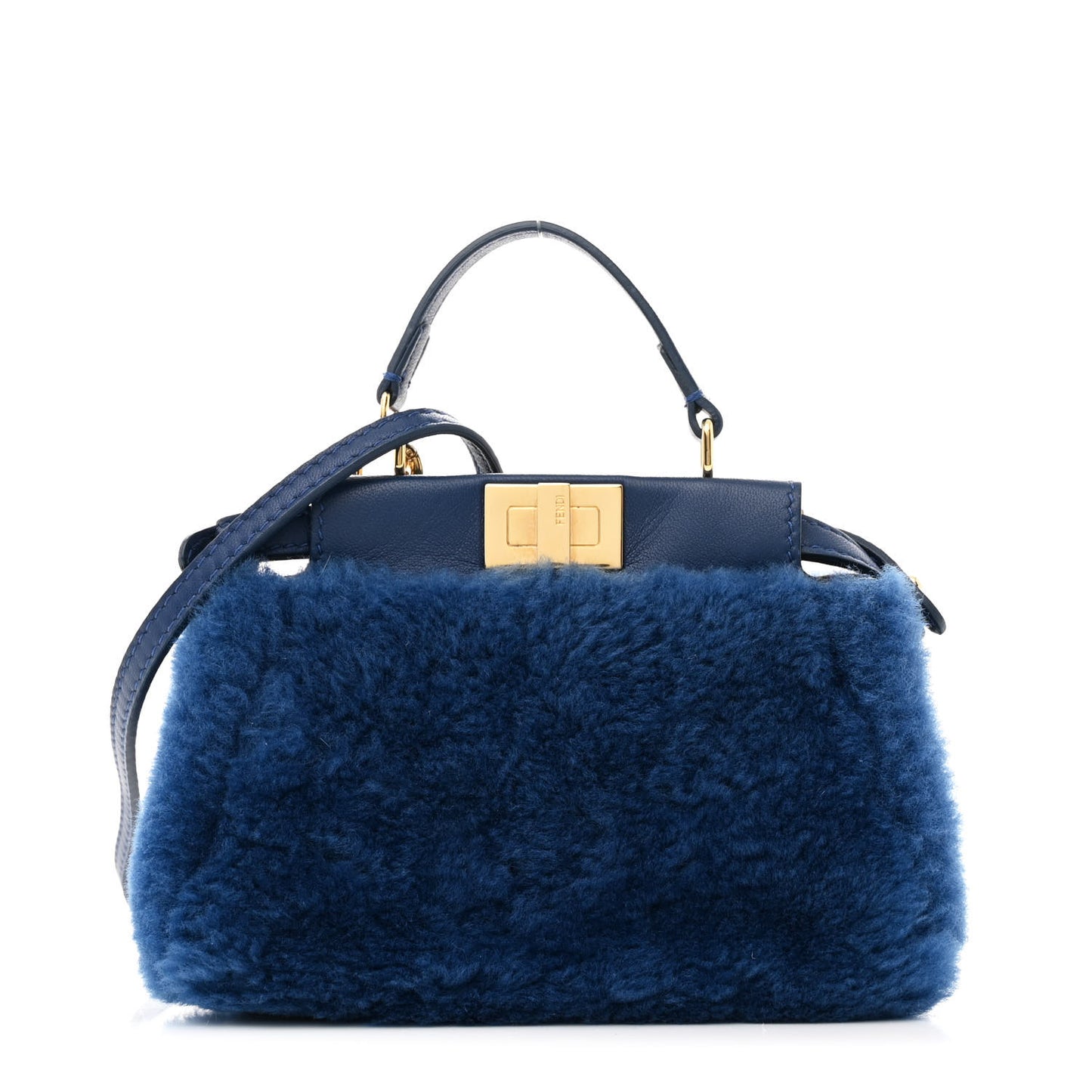 Shearling Shiny Nappa Micro Peekaboo Iconic Satchel Blue
