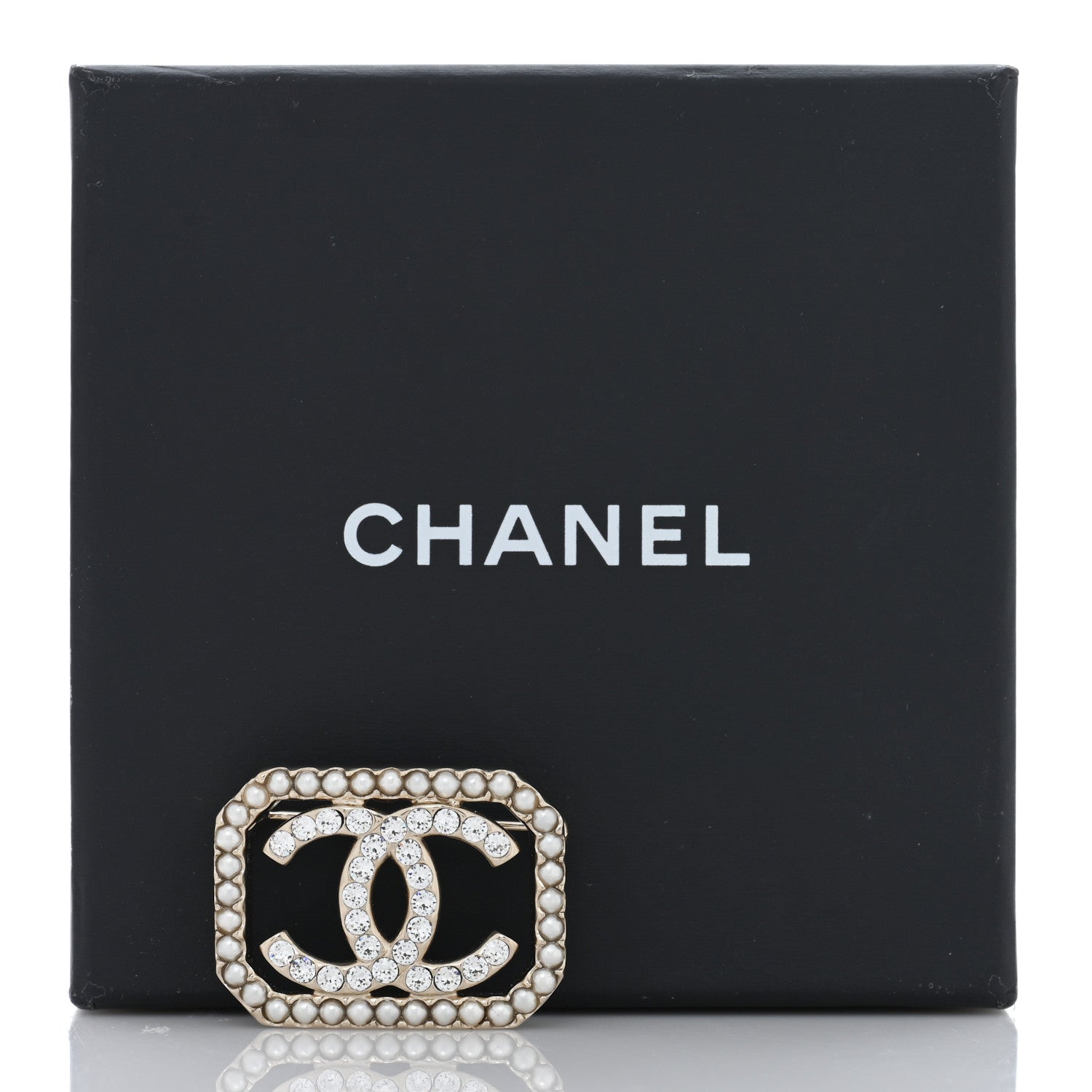 Chanel Pearl Crystal CC Square Brooch Gold 5 of 5