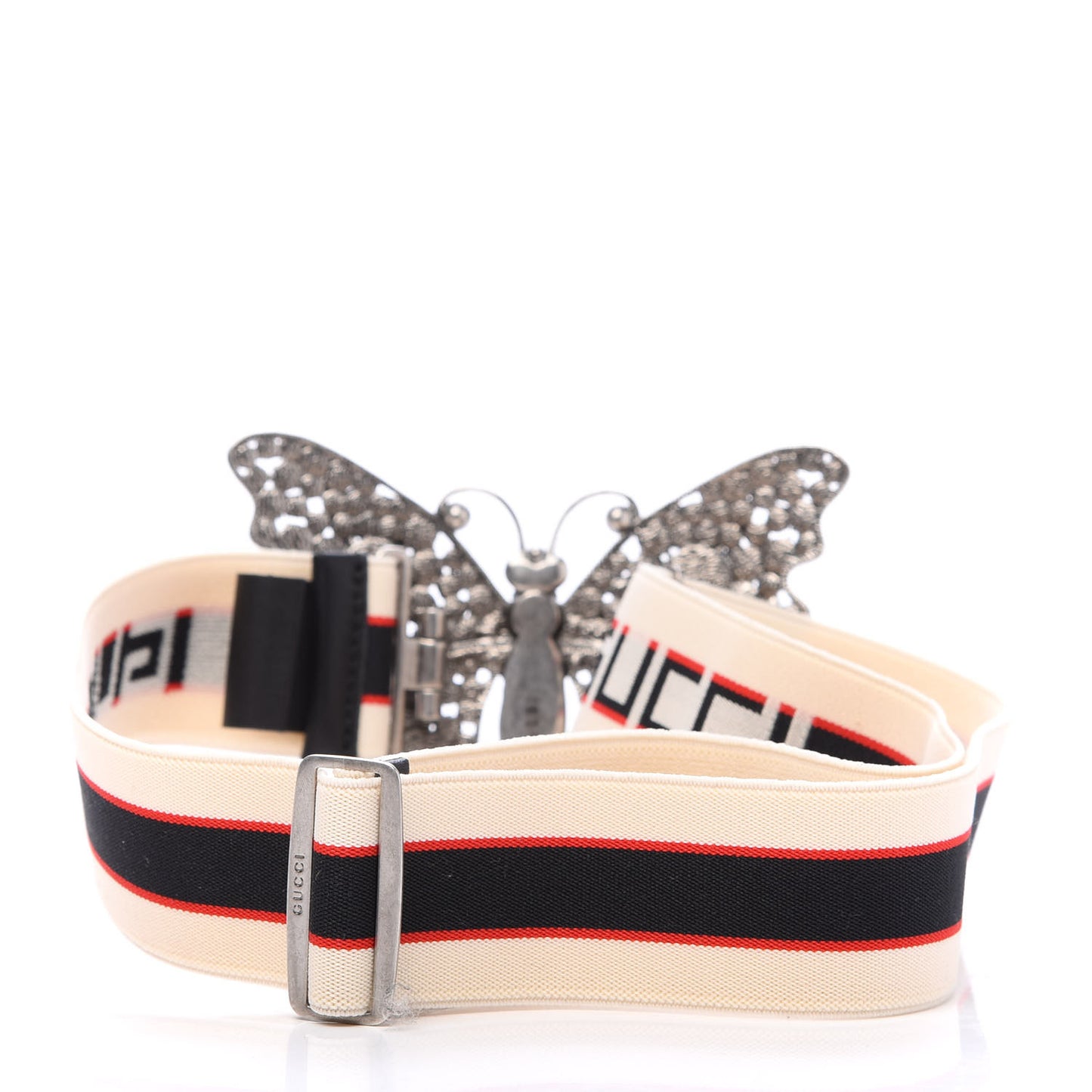 Jacquard Crystal Stripe Butterfly Belt 75 30 White