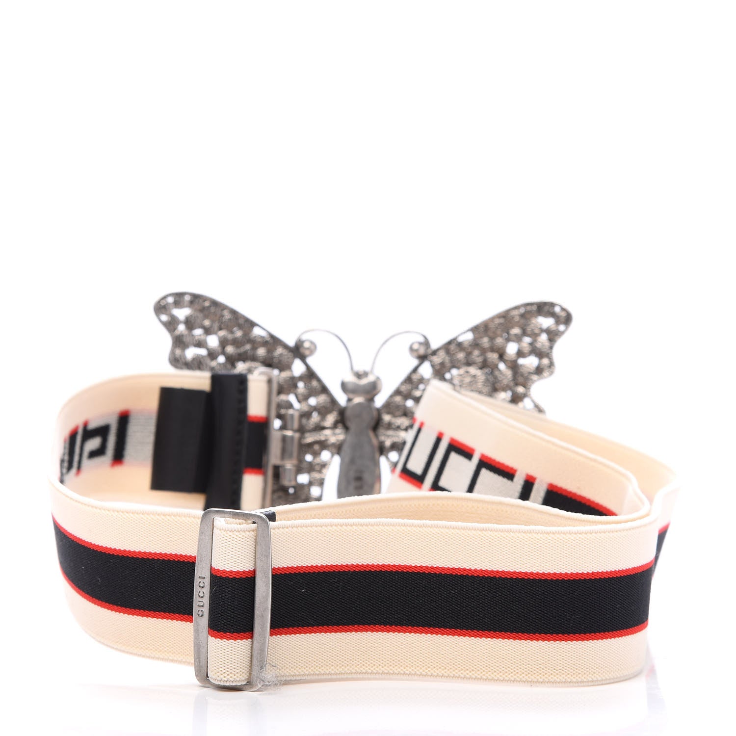 Gucci Jacquard Crystal Stripe Butterfly Belt 75 30 White 2 of 6