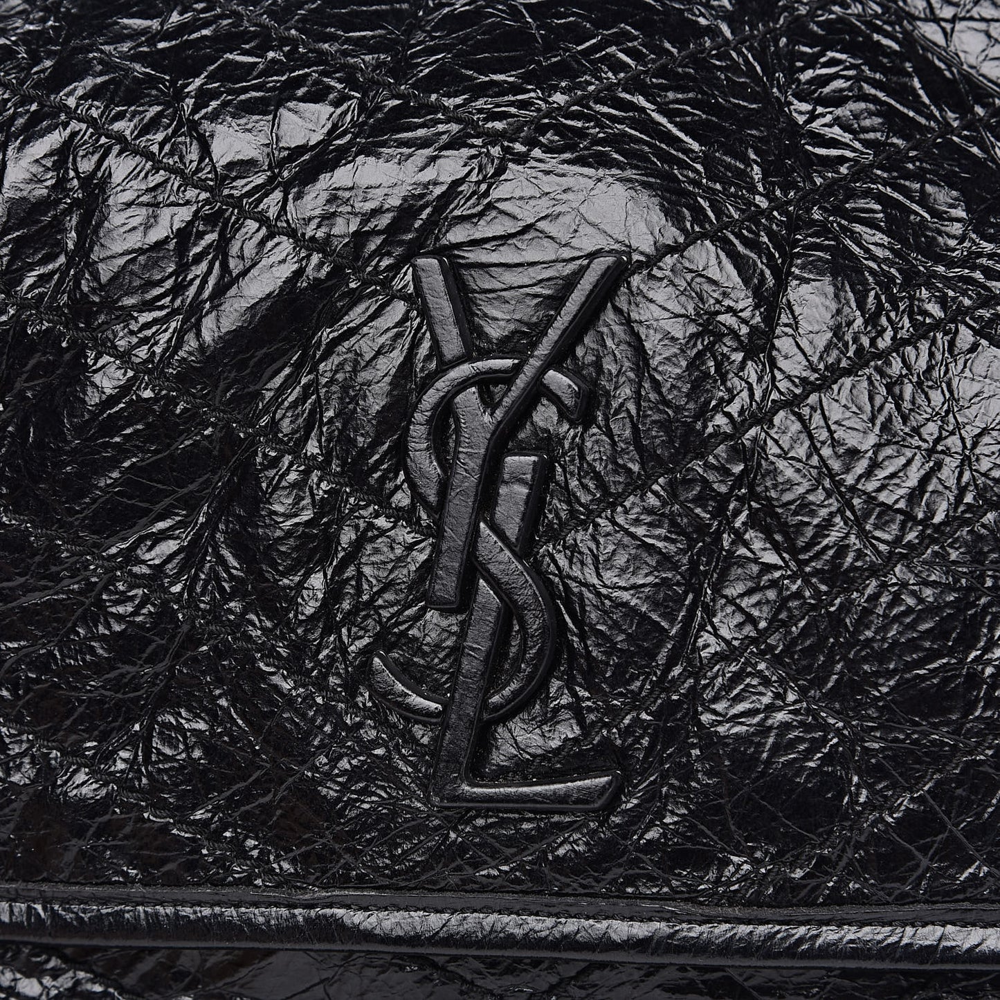 Crinkled Calfskin Matelasse Monogram Medium Niki Chain Satchel Black