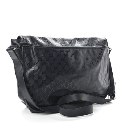 Gucci Imprime Monogram Large Double Buckle Flap Messenger Bag Black 2 of 11