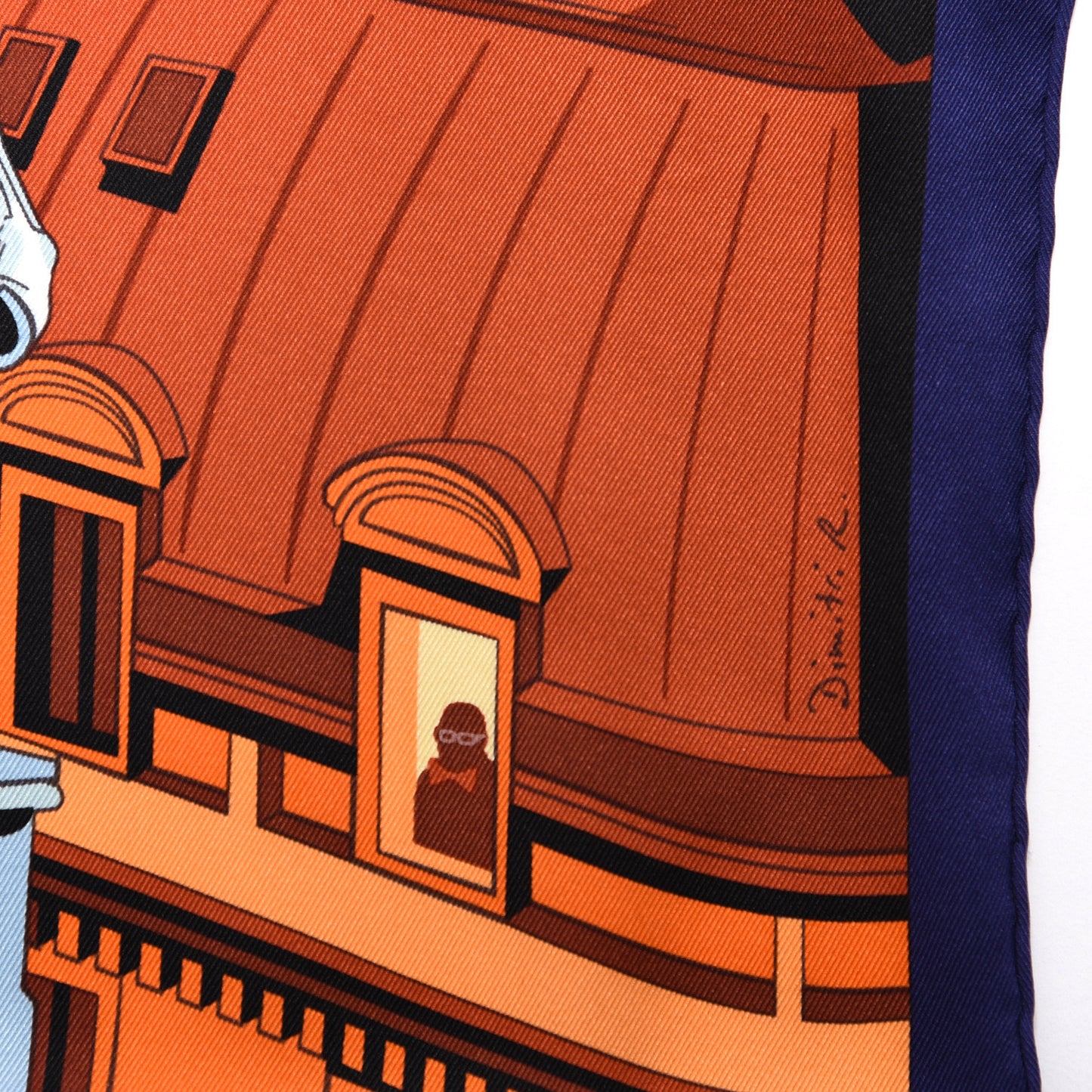 Silk Minuit Au Faubourg Scarf 70 Bleu Nuit Lavande Orange