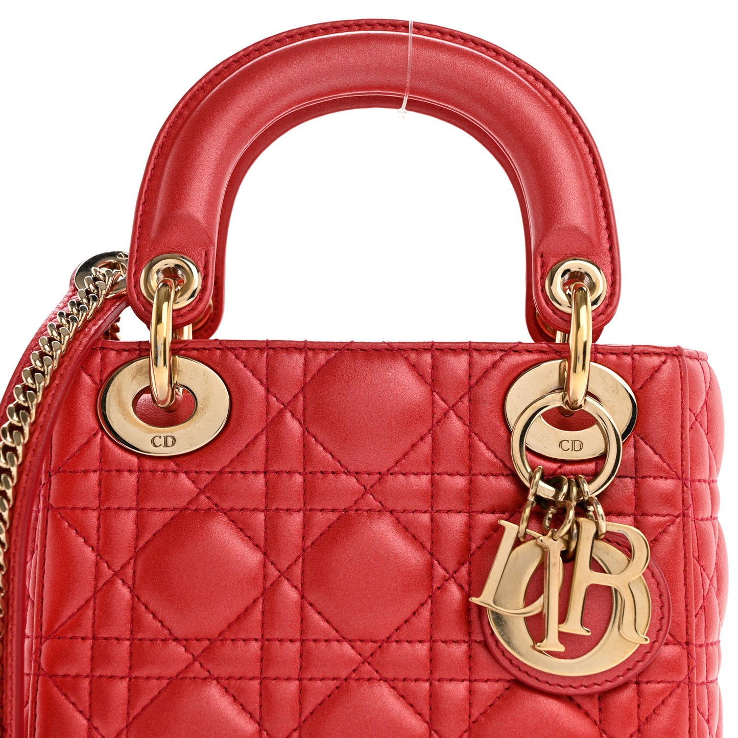Metallic Lambskin Cannage Mini Lady Dior Red