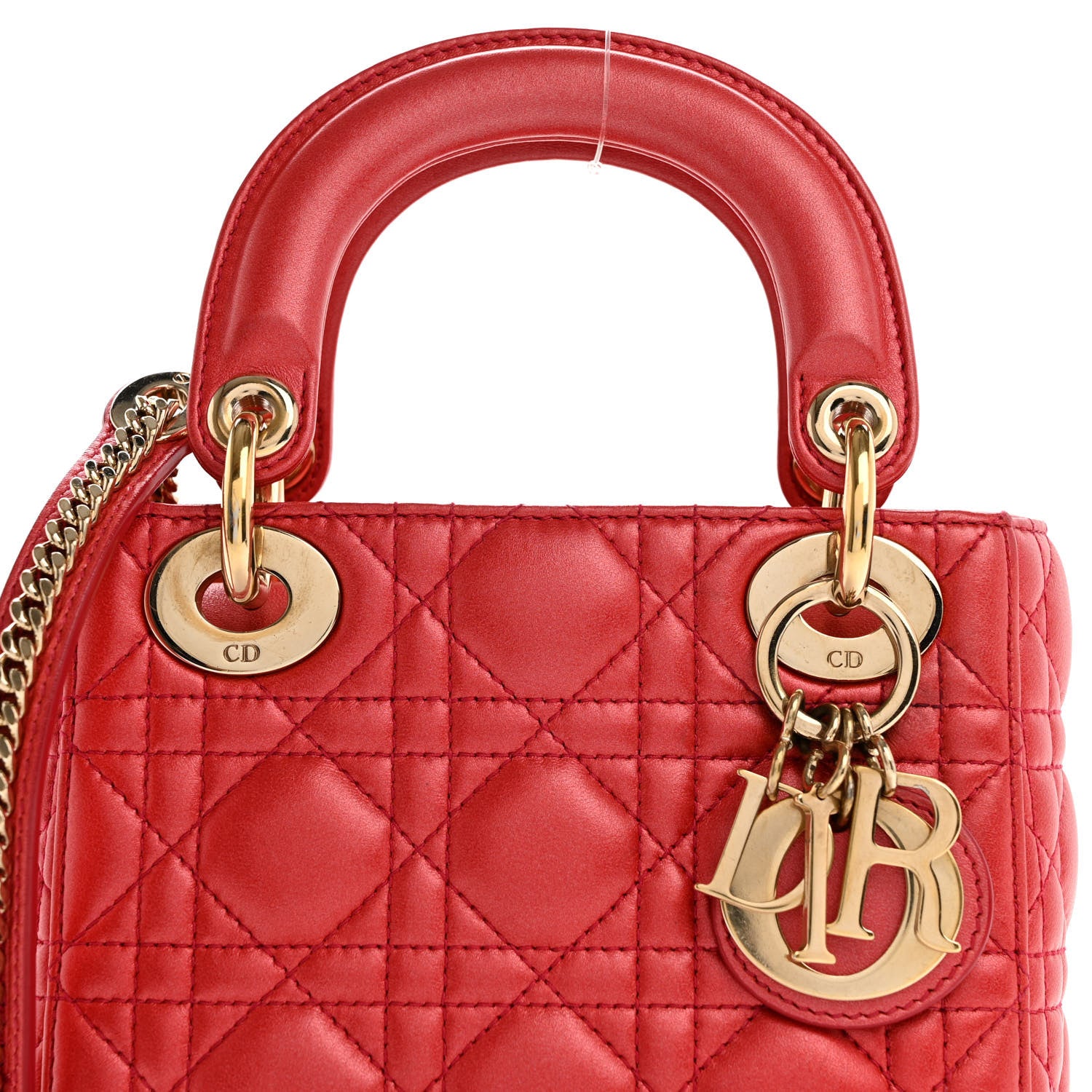 Christian Dior Metallic Lambskin Cannage Mini Lady Dior Red 7 of 9