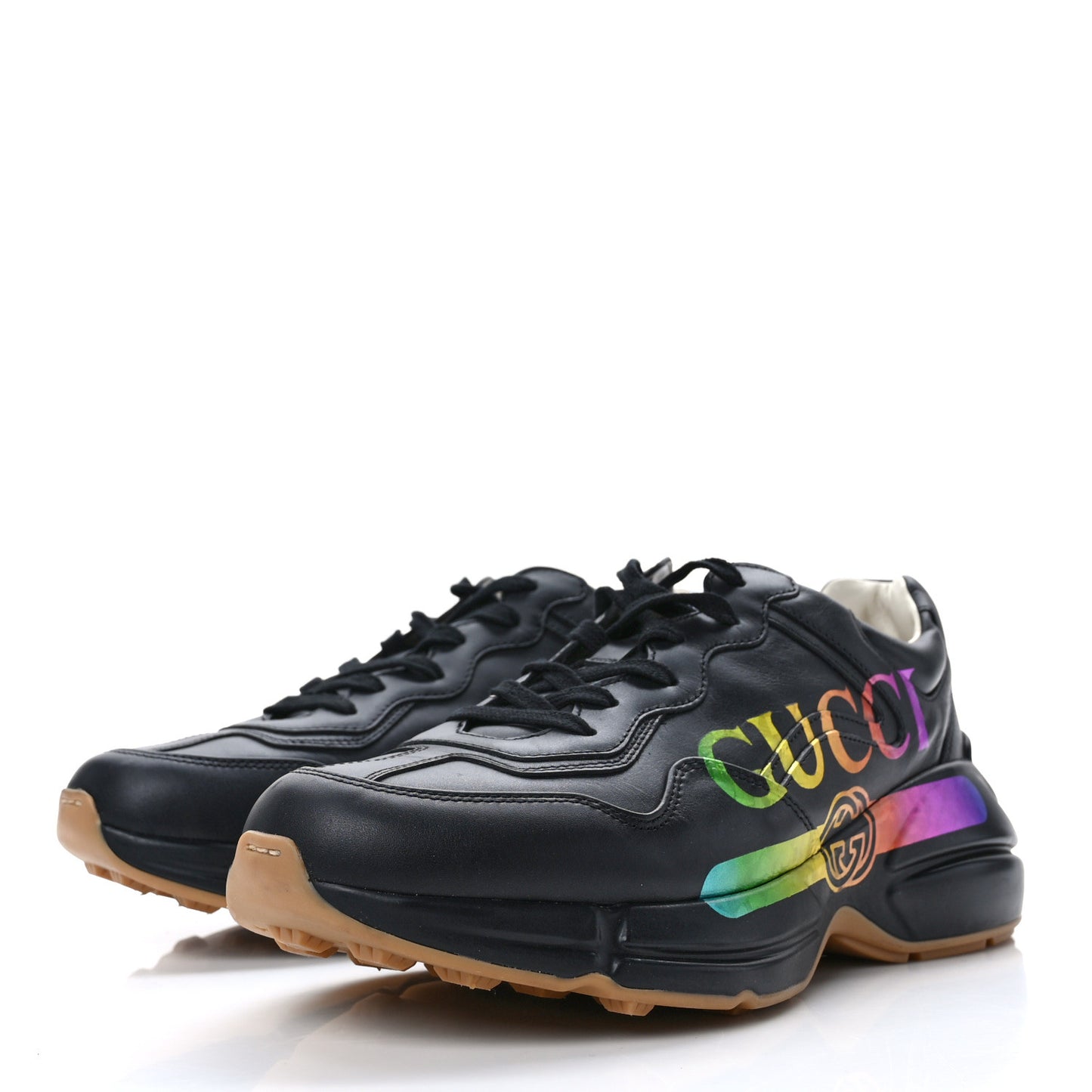 Calfskin Iridescent Logo Mens Rhyton Sneakers 8 Black