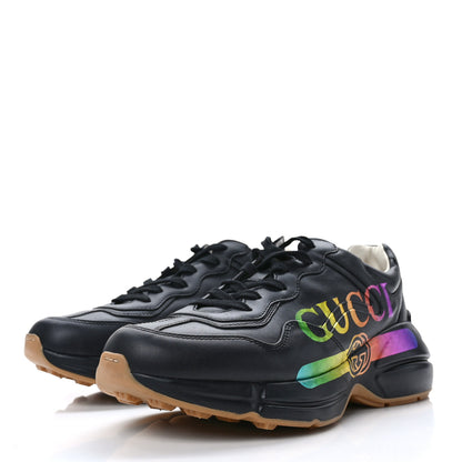 Gucci Calfskin Iridescent Logo Mens Rhyton Sneakers 8 Black 3 of 10