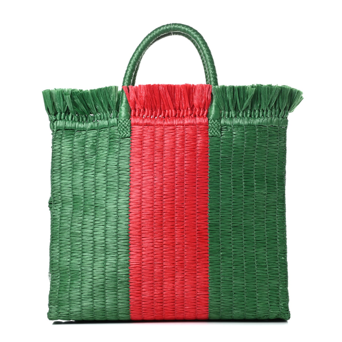 Raffia Linen Web Cestino Tote Bag Red Green