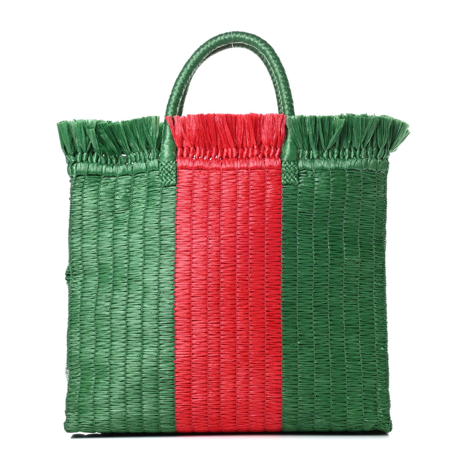 Gucci Raffia Linen Web Cestino Tote Bag Red Green 1 of 10