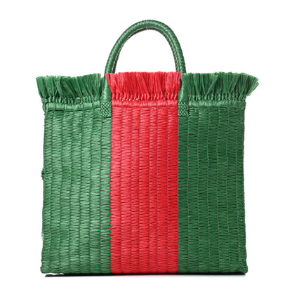 Gucci Raffia Linen Web Cestino Tote Bag Red Green 1 of 10