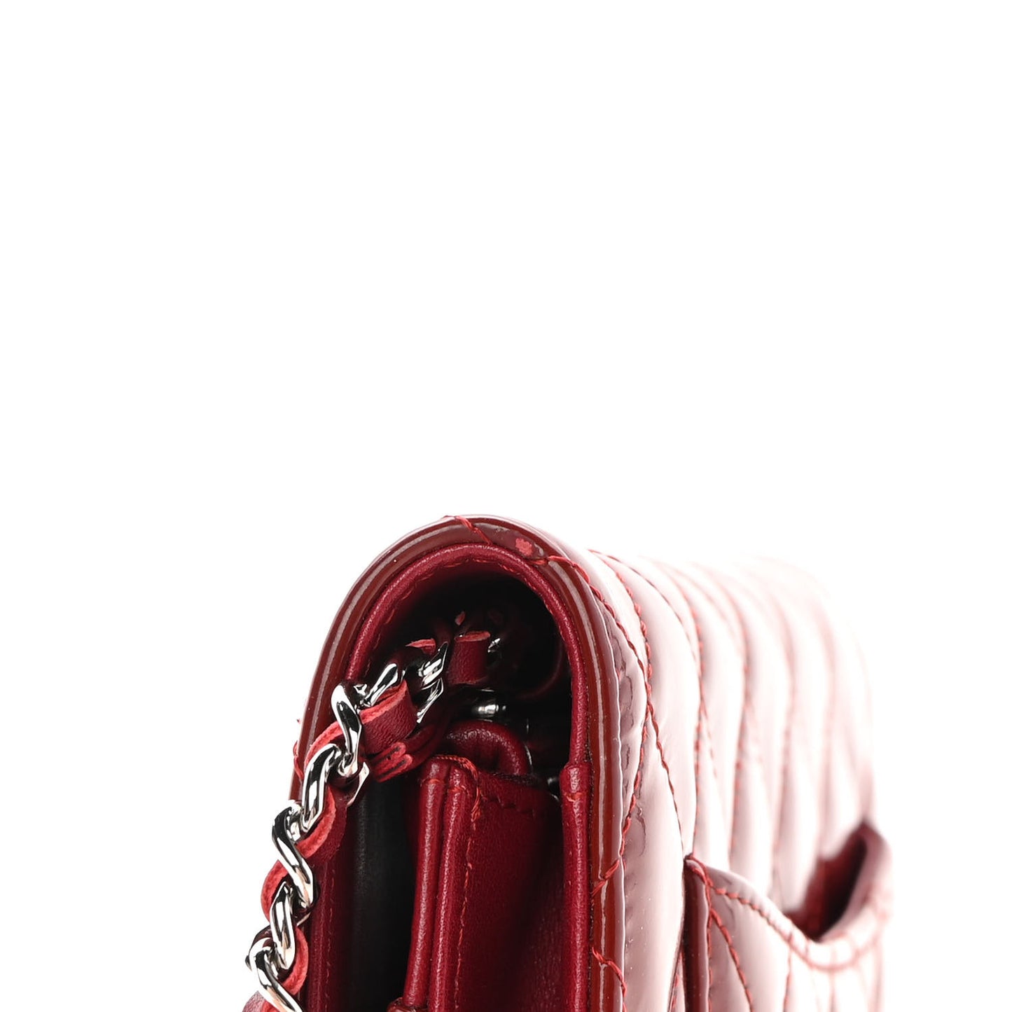 Patent Quilted Wallet On Chain WOC Red