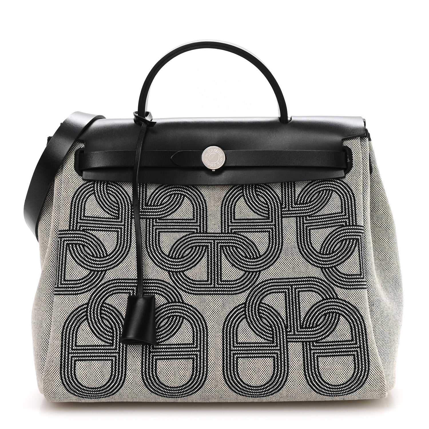 Hermes Vache Hunter Toile Chaine D'Ancre Herbag Zip Retourne 31   PM Ecru Black 1 of 10
