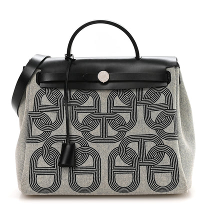 Hermes Vache Hunter Toile Chaine D'Ancre Herbag Zip Retourne 31   PM Ecru Black 1 of 10