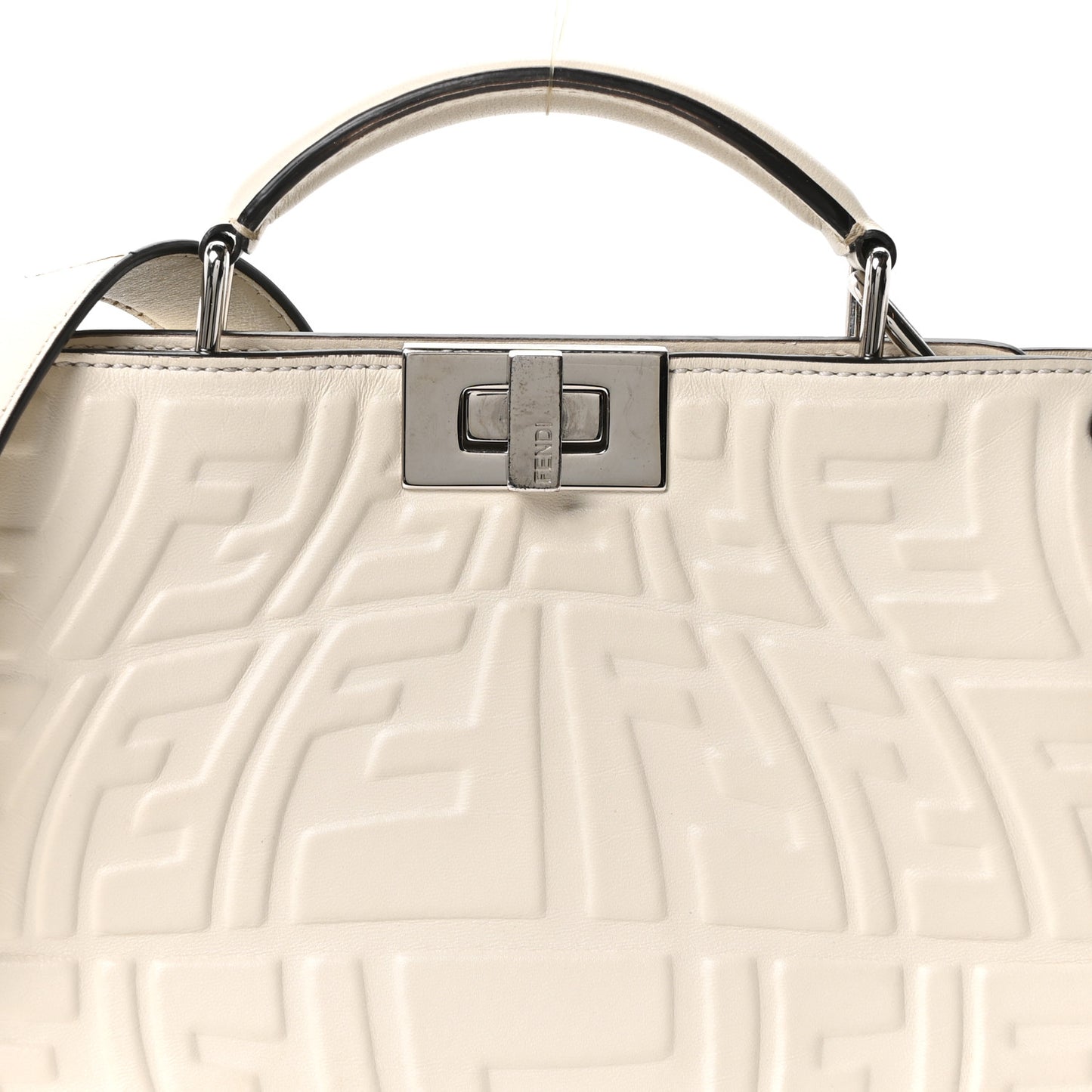 X SARAH COLEMAN Nappa FF Fish Eye Embossed Mini Peekaboo I SEE U Satchel White Ice
