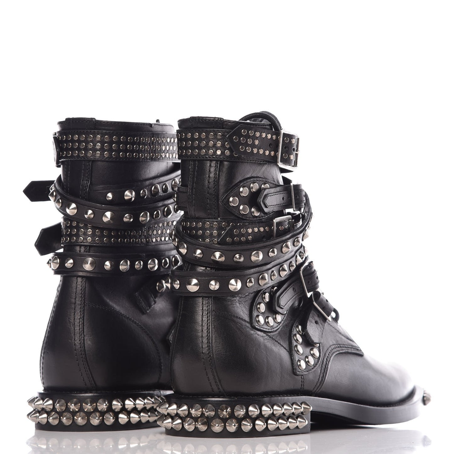 Smooth Calfskin Studded Womens Punk Ranger Boots 40 Black