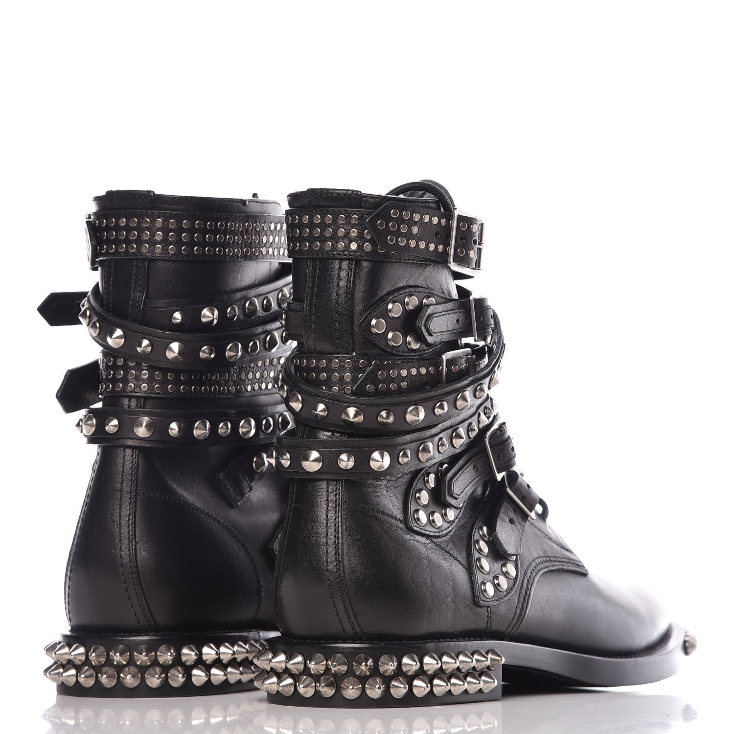 Saint Laurent Smooth Calfskin Studded Womens Punk Ranger Boots 40 Black 4 of 9