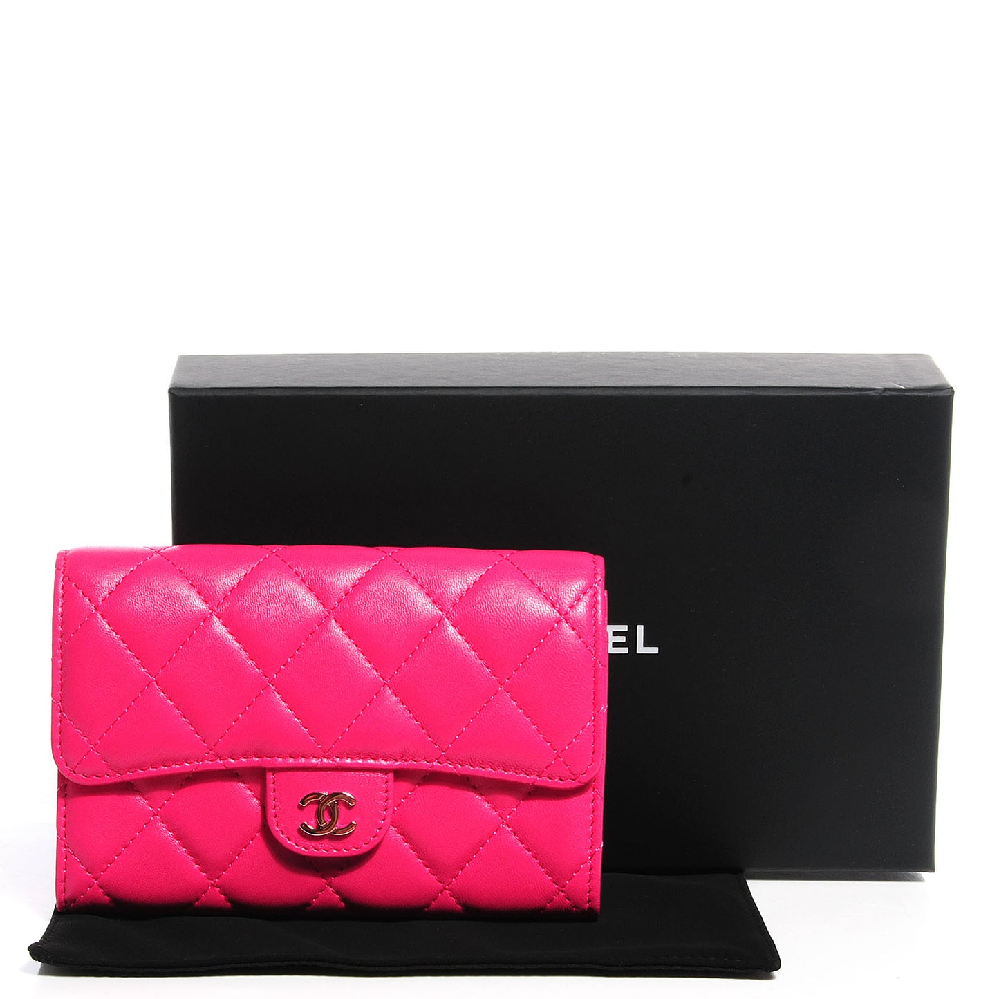 Lambskin Quilted Small Flap Wallet Dark Pink