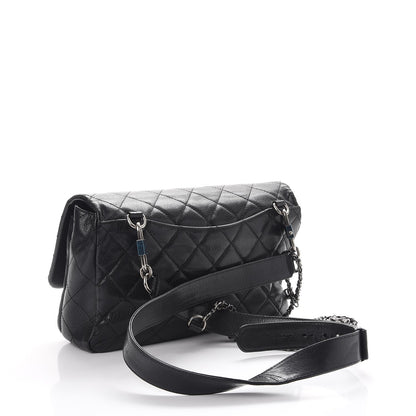 Chanel Shiny Goatskin Quilted Large Double Carry Waist Chain Flap Black 3 of 10