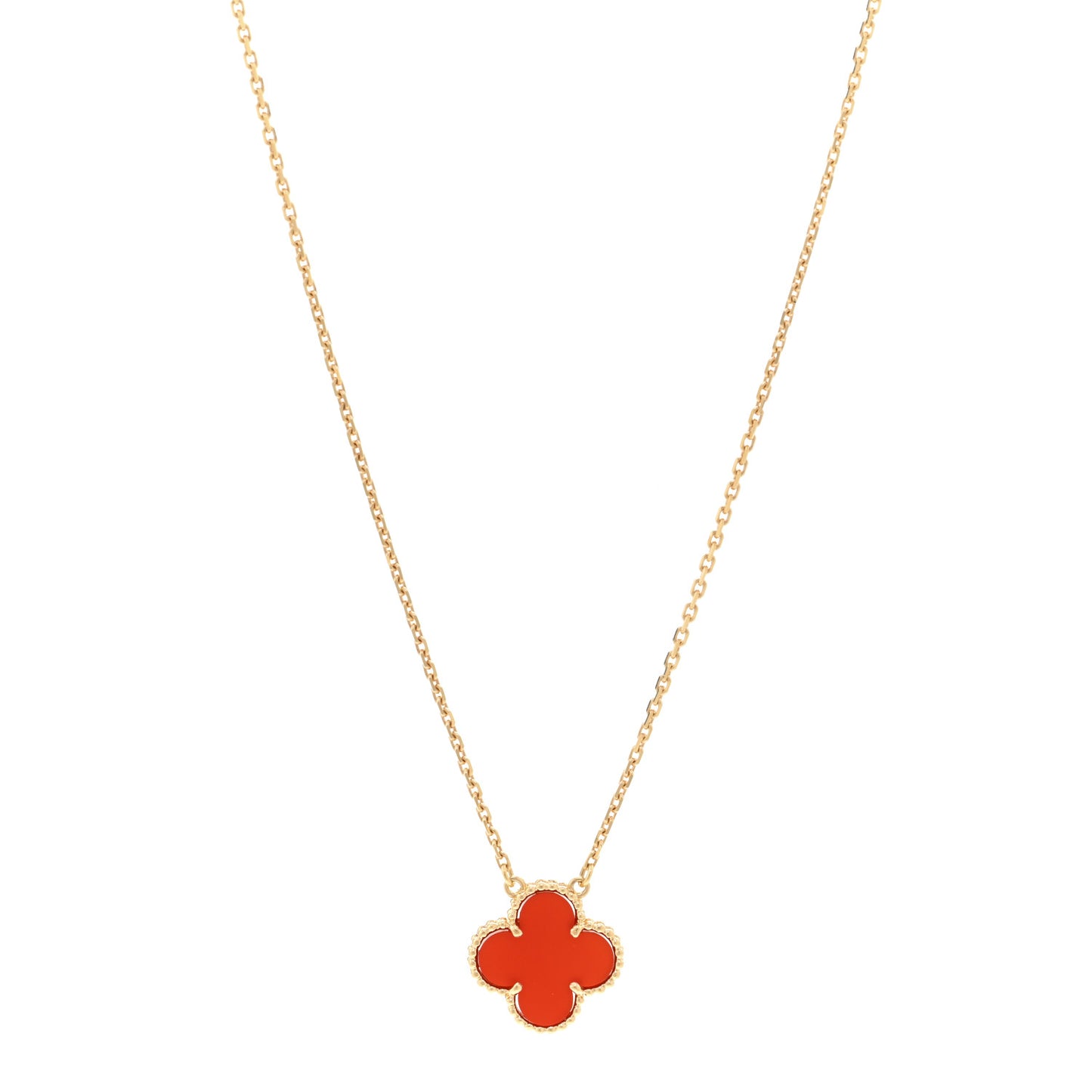 18K Yellow Gold Carnelian Vintage Alhambra Pendant Necklace