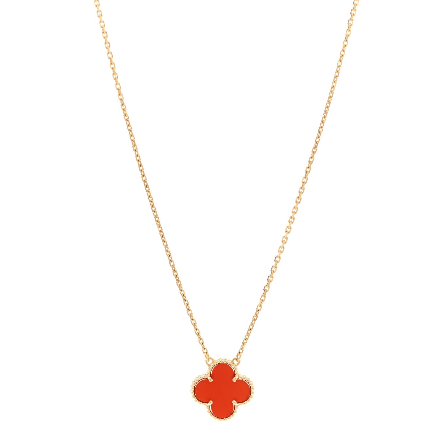 Van Cleef & Arpels 18K Yellow Gold Carnelian Vintage Alhambra Pendant Necklace 1 of 5