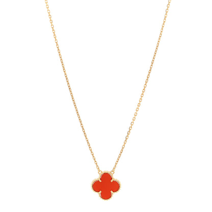 Van Cleef & Arpels 18K Yellow Gold Carnelian Vintage Alhambra Pendant Necklace 1 of 5