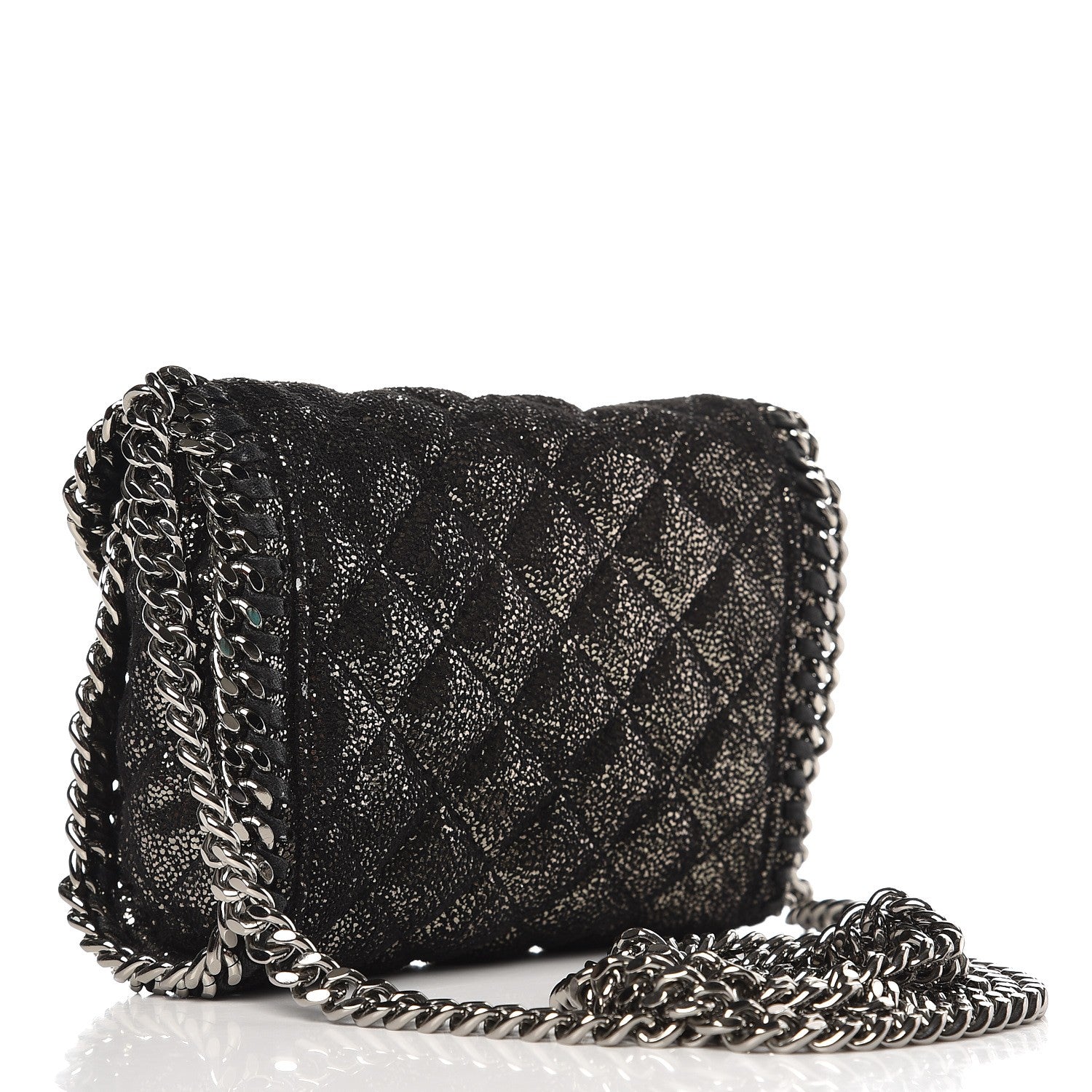 Stella McCartney Metallic Shaggy Deer Quilted Tiny Fold Over Falabella Black 3 of 7