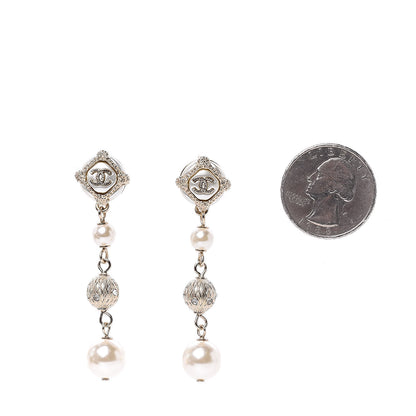 Chanel Pearl Crystal CC Drop Earrings Gold 2 of 5
