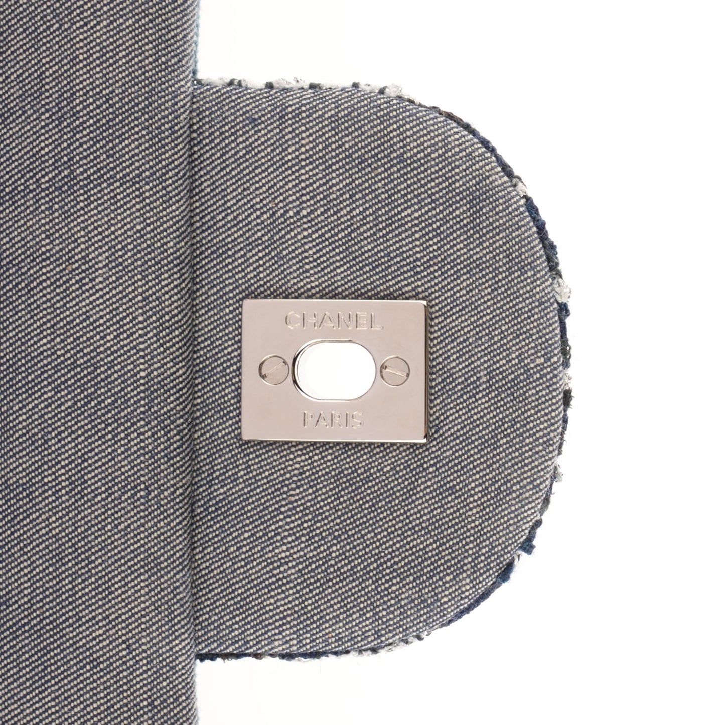 Denim Tweed Patchwork Medium Single Flap Blue