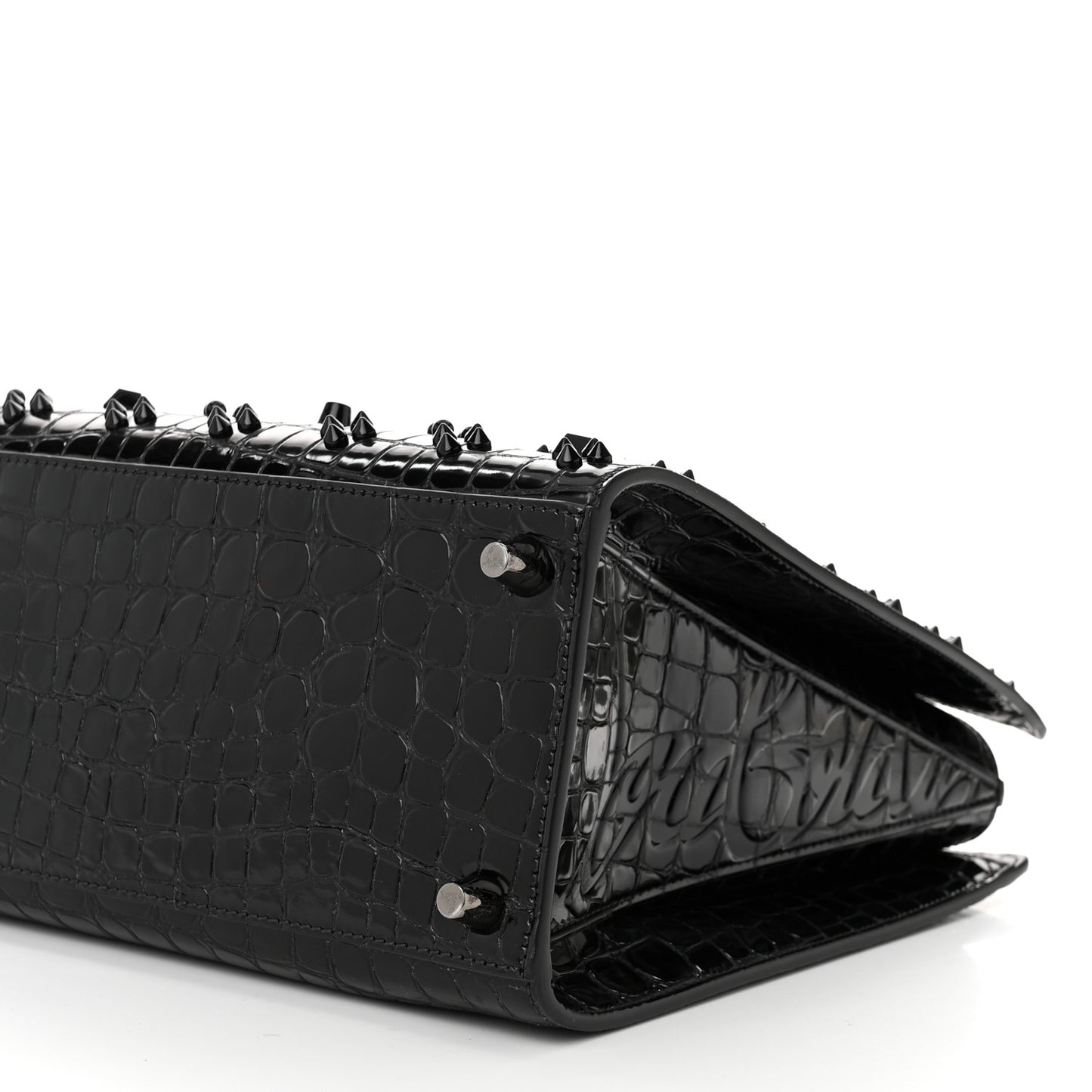 Calfskin Crocodile Embossed Studded Medium Paloma S Black