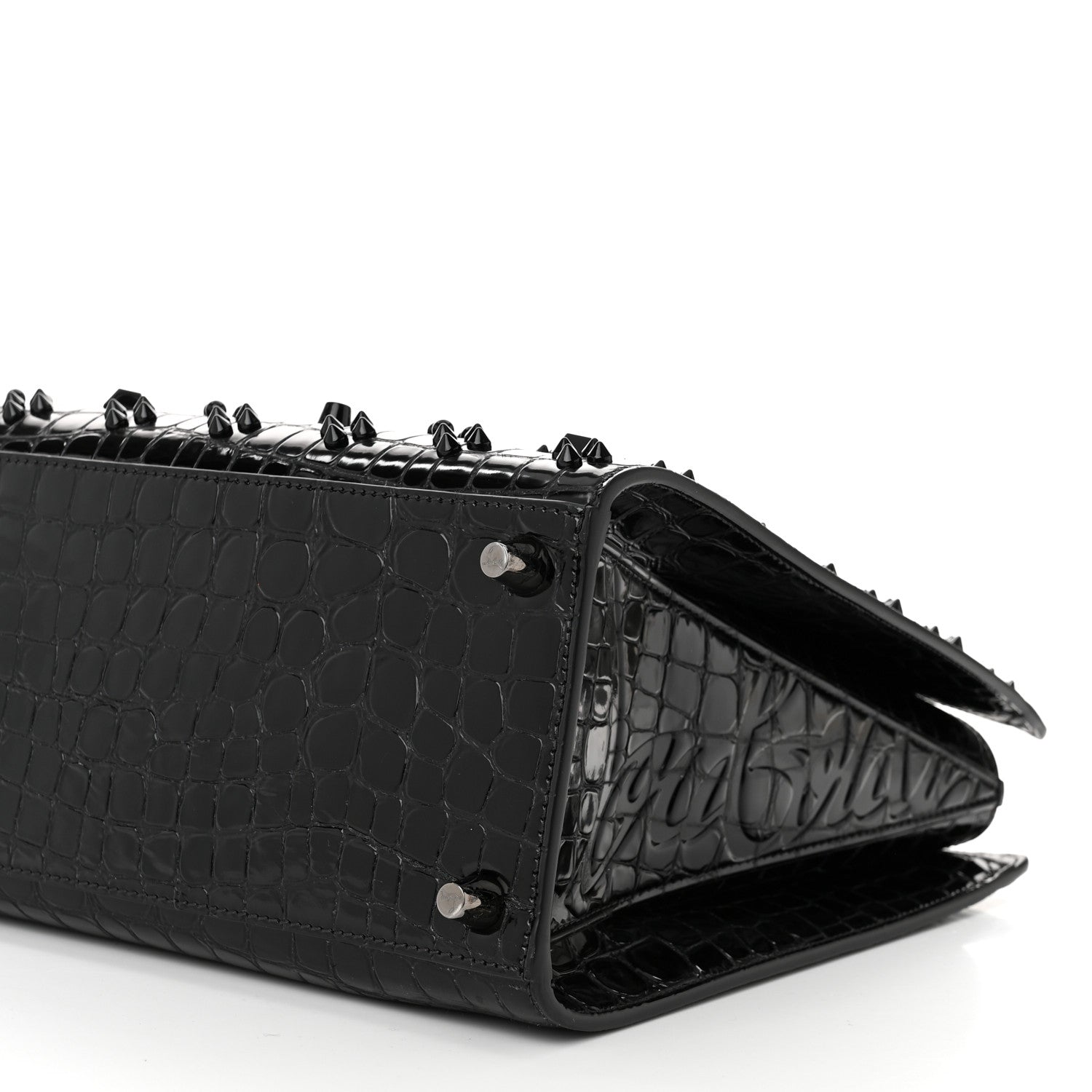 Christian Louboutin Calfskin Crocodile Embossed Studded Medium Paloma S Black 10 of 10