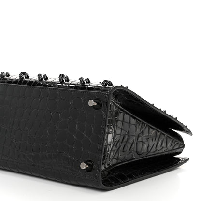Christian Louboutin Calfskin Crocodile Embossed Studded Medium Paloma S Black 10 of 10