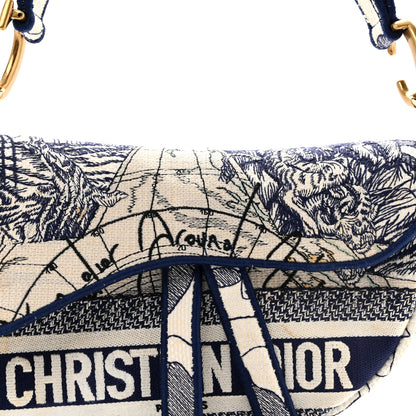 Christian Dior Canvas Embroidered Around the World Saddle Bag Blue 14 of 27