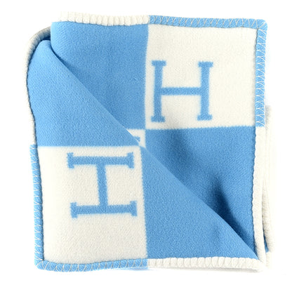 Hermes Wool Cashmere Avalon Baby Blanket Bleu Genievre White 2 of 3