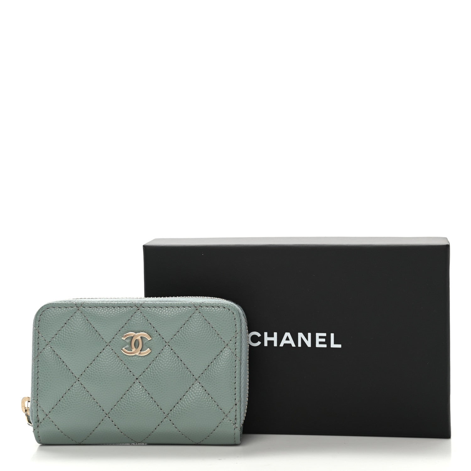 Chanel Caviar Quilted Zip Around Coin Purse Wallet Dark Green 8 of 8