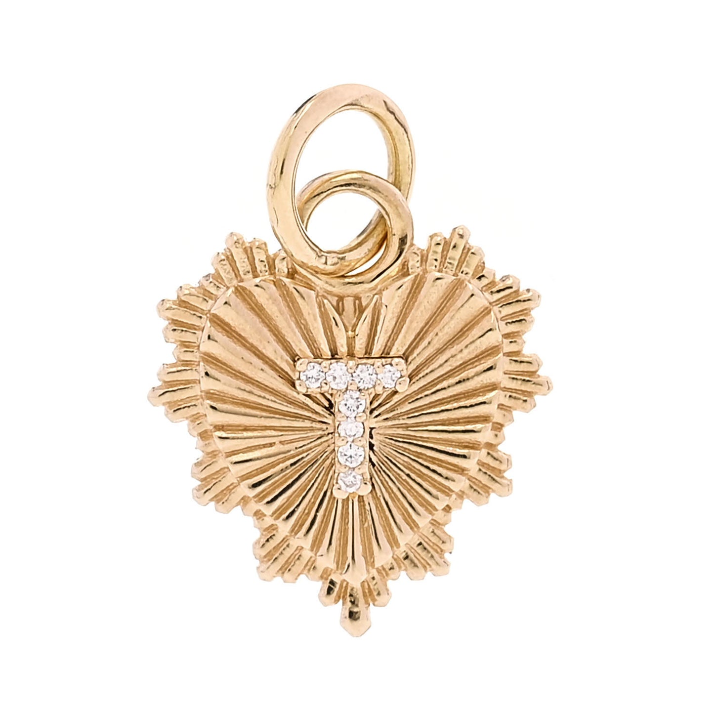 18K Yellow Gold Diamond Initial T Miniature Heart Medallion Pendant