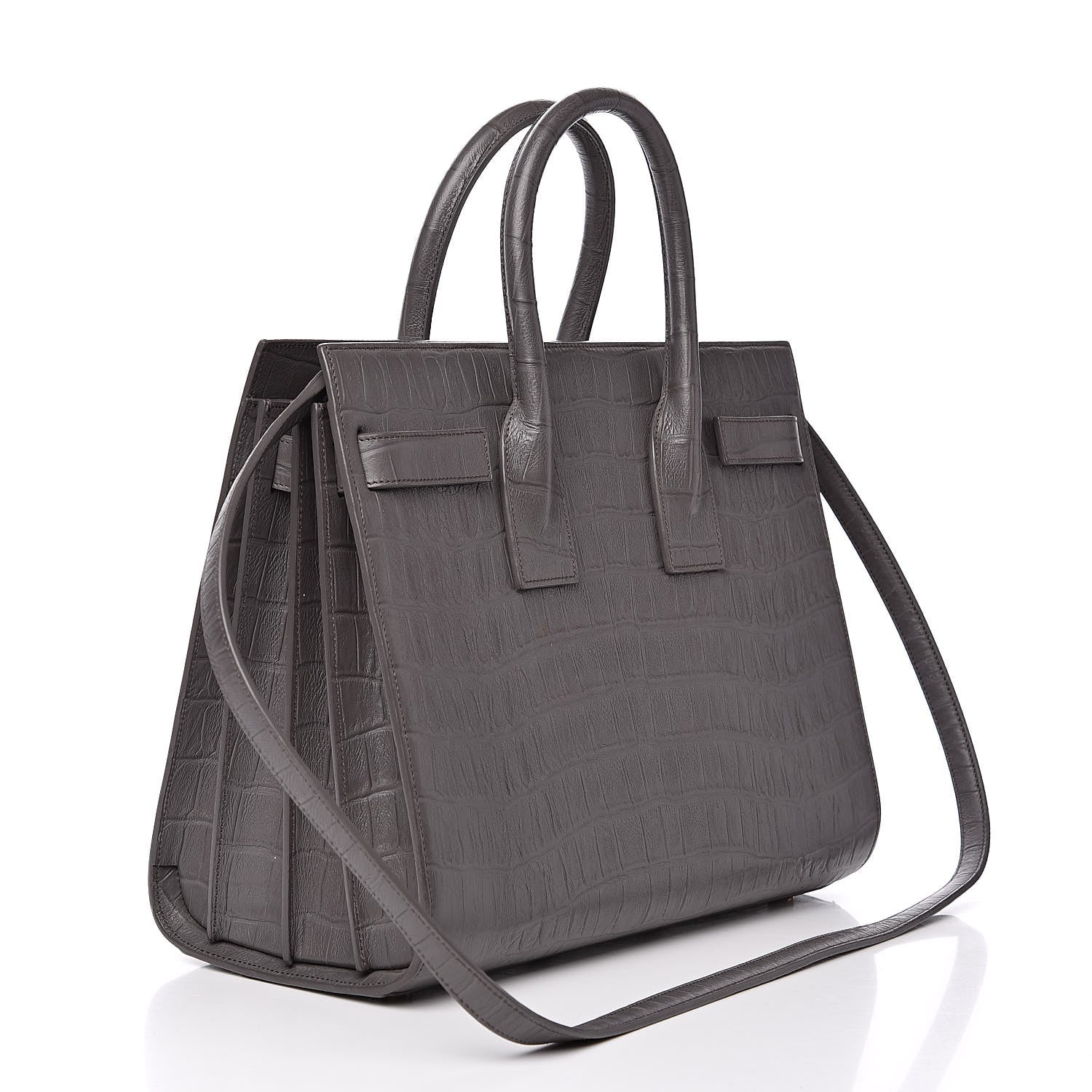 Saint Laurent Calfskin Crocodile Embossed Small Sac De Jour Fog 3 of 13