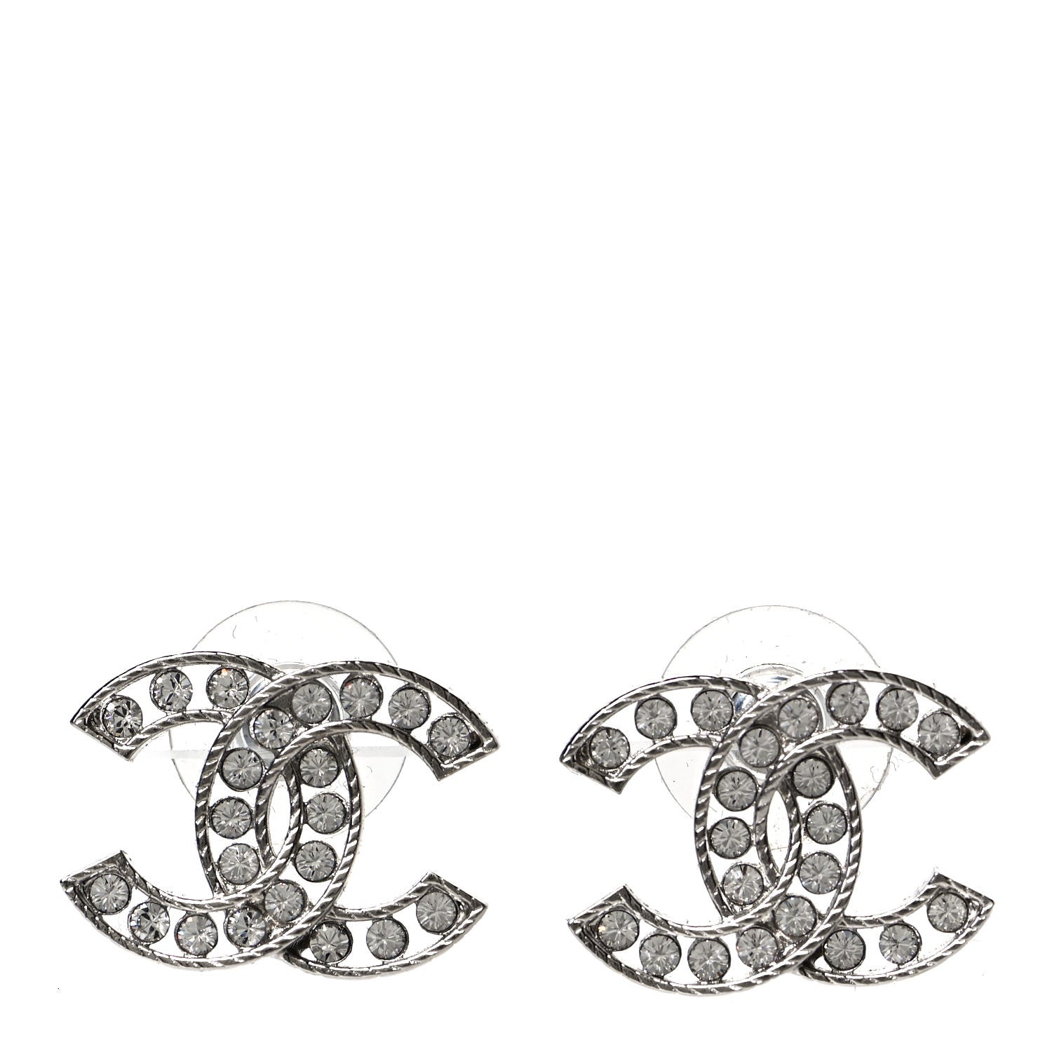 Chanel Crystal CC Chain Earrings Silver 1 of 4