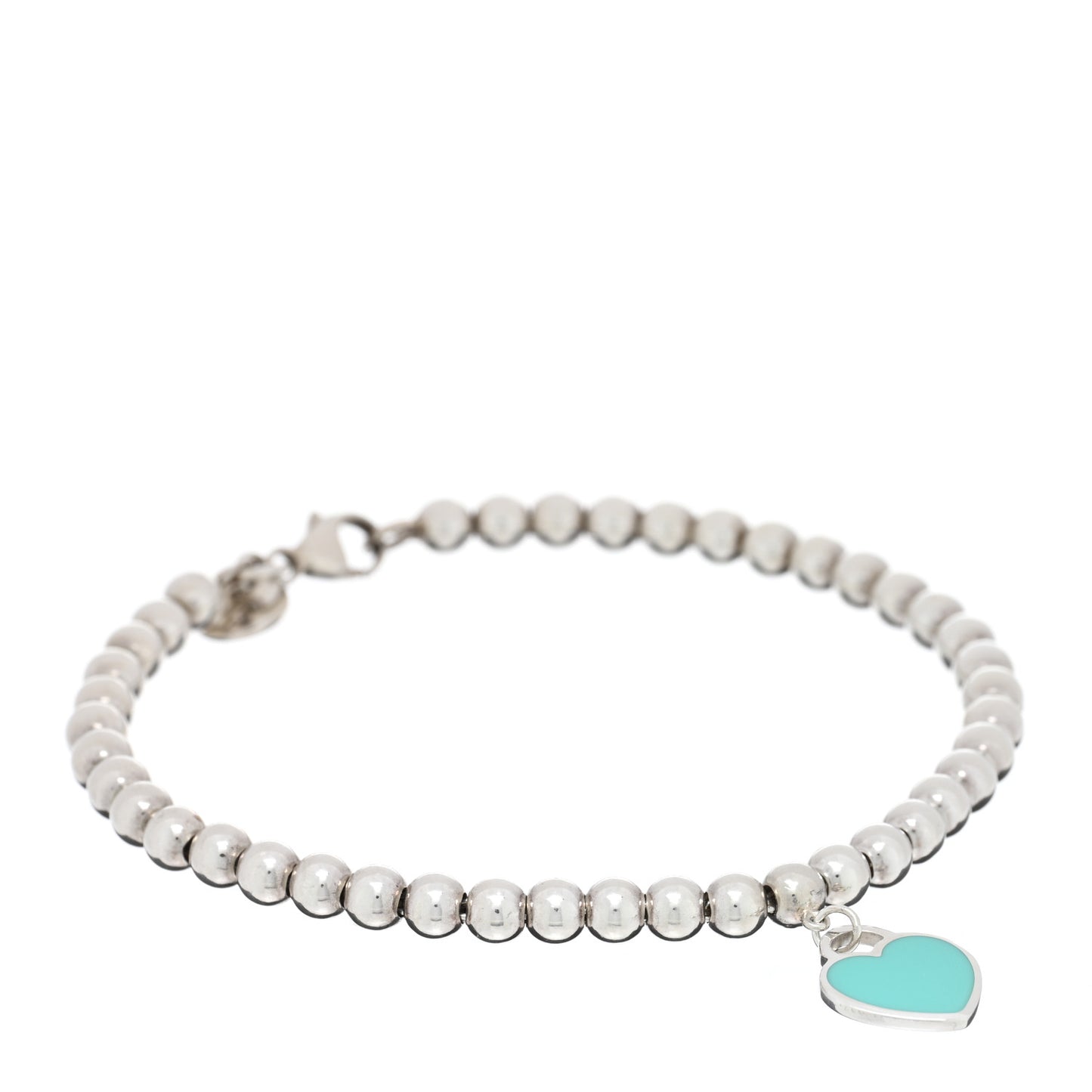 Sterling Silver Enamel 4mm Return To Tiffany Heart Tag Bead Bracelet Blue