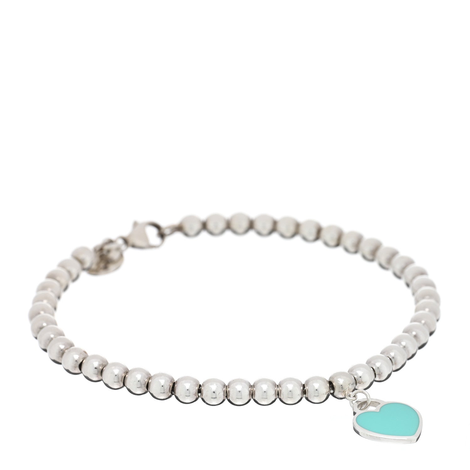 Tiffany Sterling Silver Enamel 4mm Return To Tiffany Heart Tag Bead Bracelet Blue 1 of 3