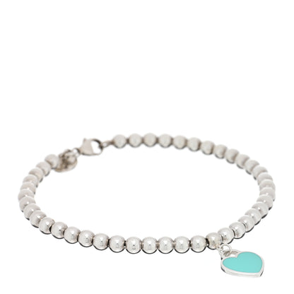 Tiffany Sterling Silver Enamel 4mm Return To Tiffany Heart Tag Bead Bracelet Blue 1 of 3
