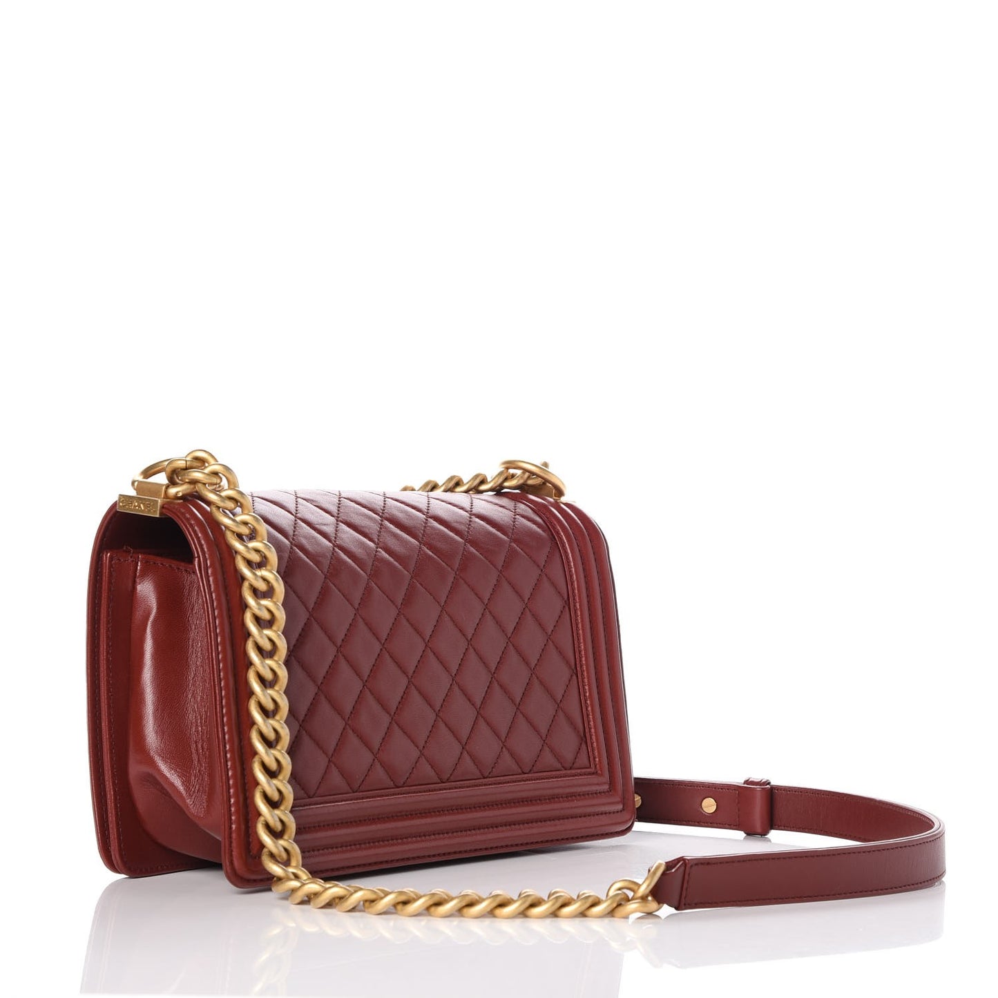 Lambskin Quilted Medium Boy Flap Burgundy