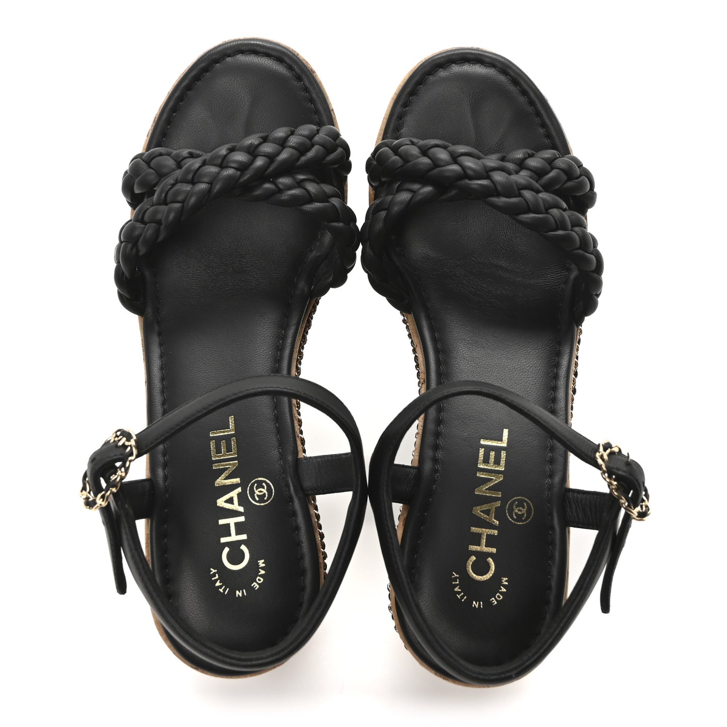 Lambskin Espadrille Braided Platform Sandals 38.5 Black