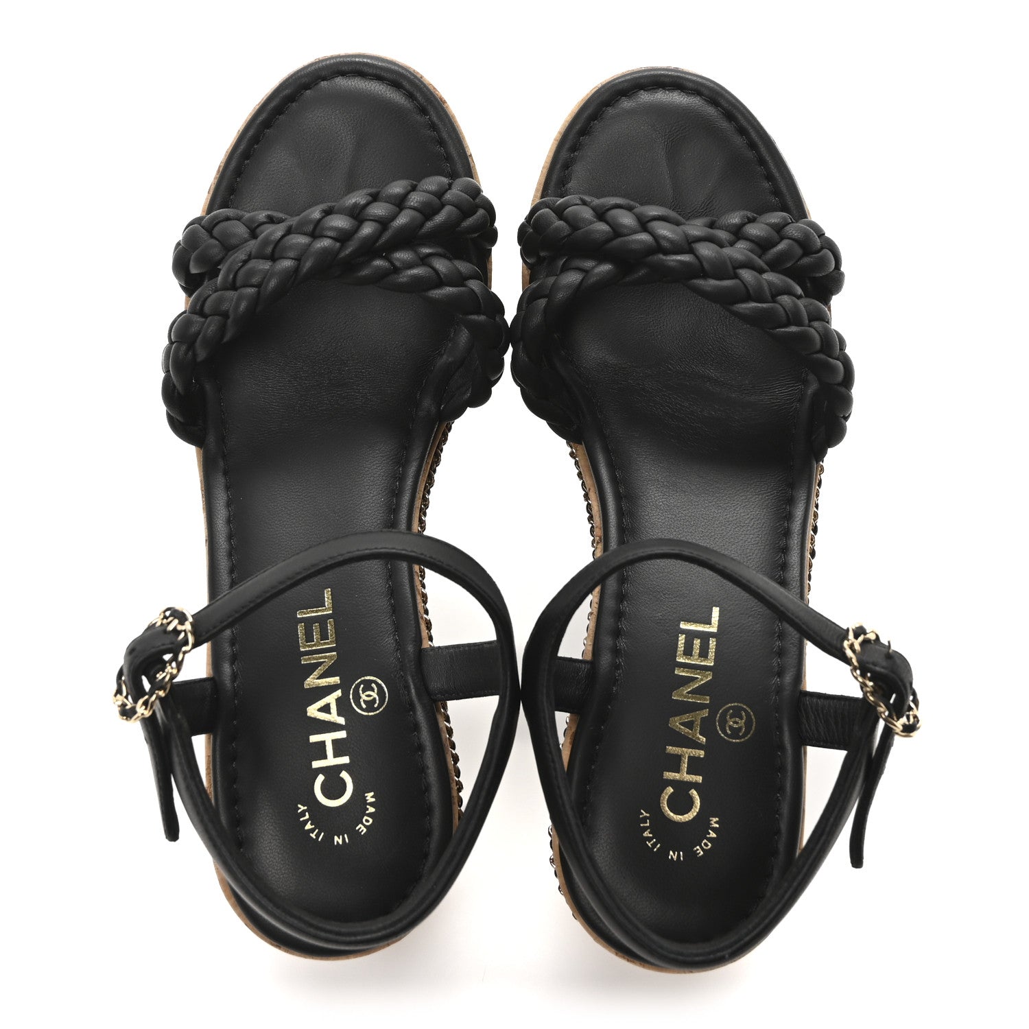 Chanel Lambskin Espadrille Braided Platform Sandals 38.5 Black 2 of 10