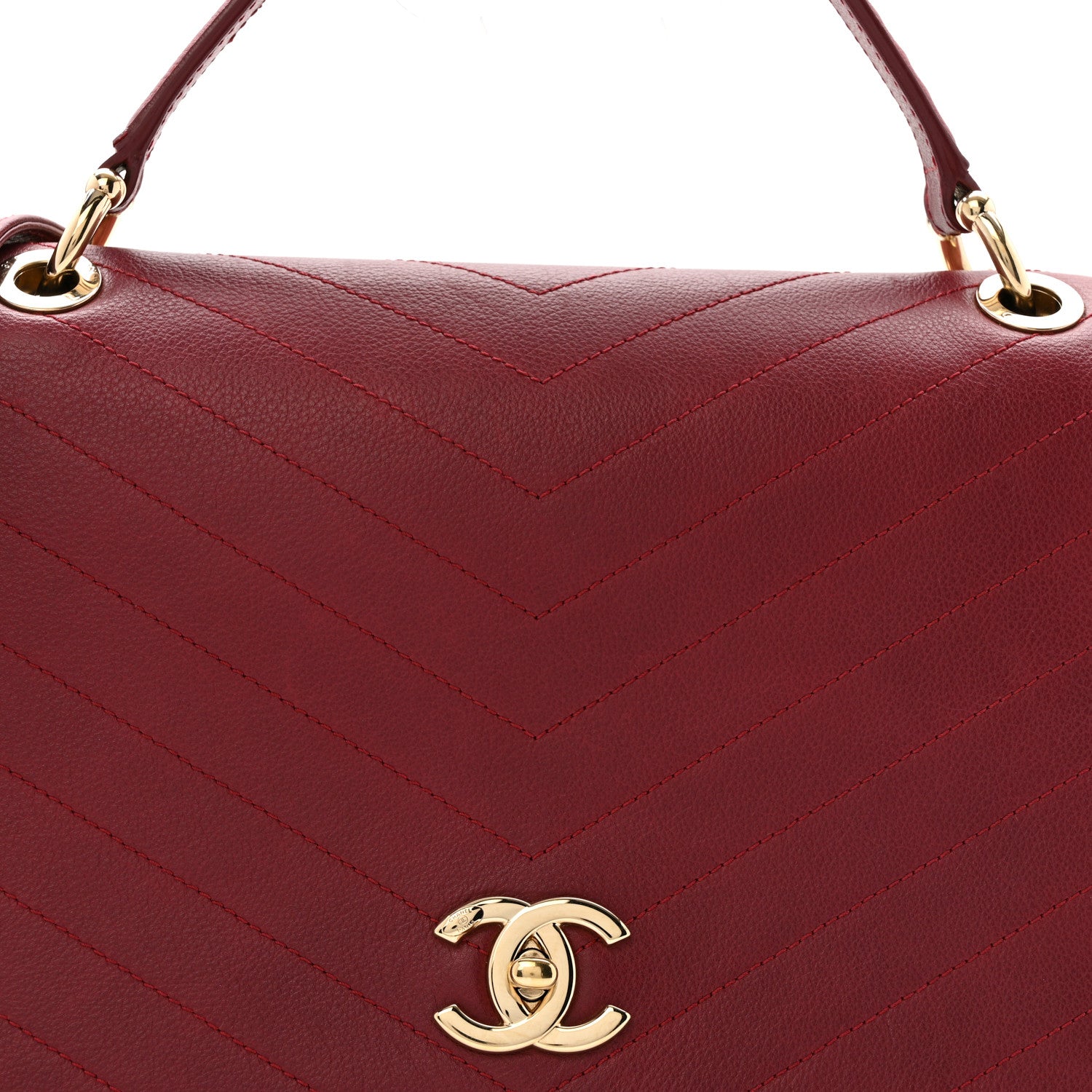Chanel Grained Calfskin Stitched Chevron Medium Chic Top Handle Flap Red 8 of 15